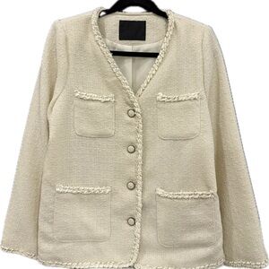 NWOT Korean Boutique Cream Tweed Jacket - Loose Fit / Oversized